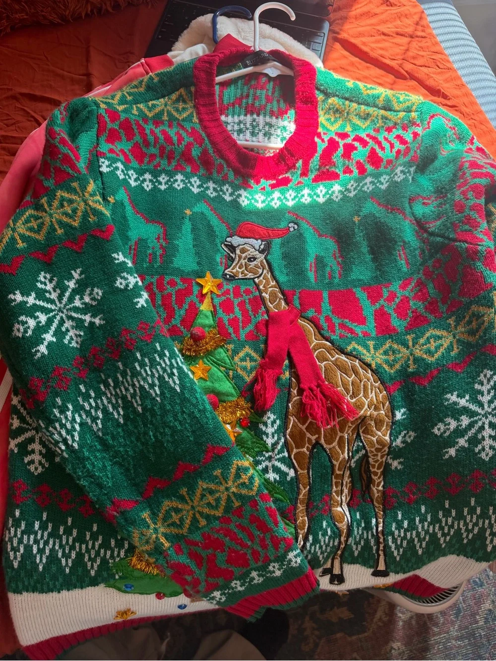 Holiday Giraffe Knit Sweater - Green